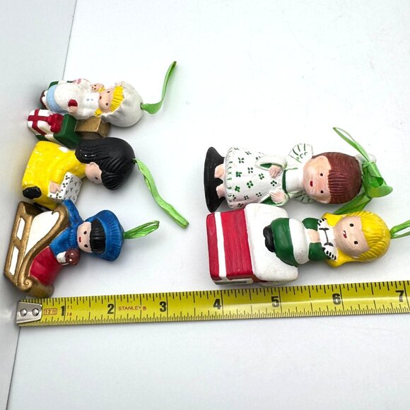 Set Of 5 Hand-Painted Christmas Ornaments With Green Ribbon Hangers - Picture 9 of 12